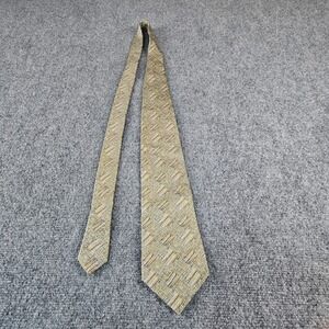 Format Vintage Silk Tie Mens Gold Tan Geometric Textured Weave Made in Japan
